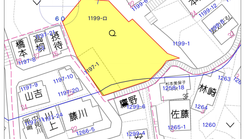 鎌倉市台 売地の公図（土地約897㎡）